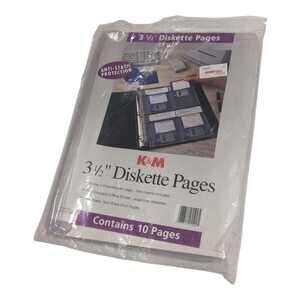 Vintage K&M 3.5" Anti-Static Diskette Pages 10 Pack DH113-10P Fits 3-Ring Binder